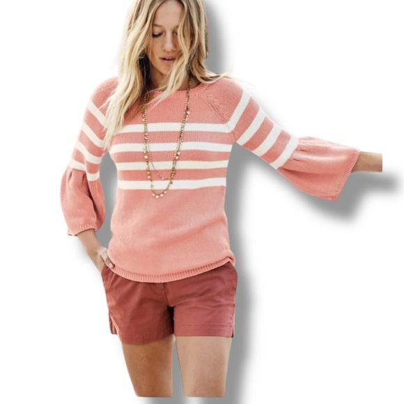 Boden Arianna Jumper blush pink and white striped bell sleeve sweater - Picture 2 of 9